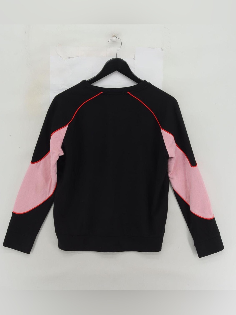 MAJE Black Sweatshirt with Pink Paneling and Red Piping Trim